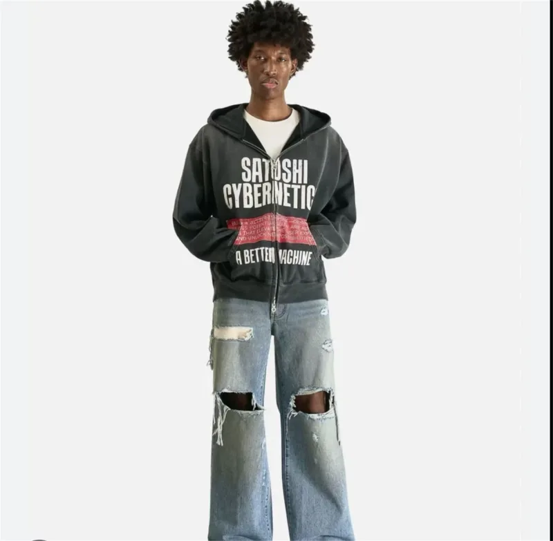 Street Brand 26SS“Cybernetics" Distressed Washed Old Zipper Cotton Winter High-Street Hoodies Sweater For Men — image 5