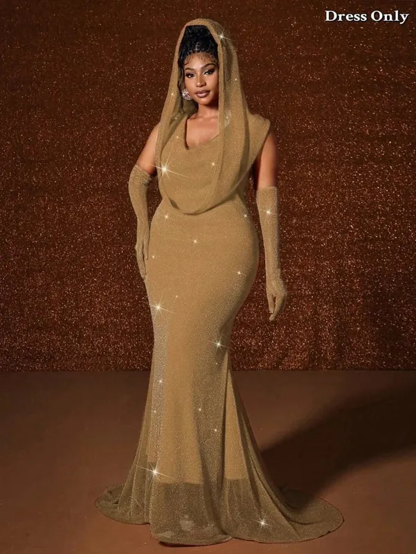 Plus Size Hat Sexy Waistband Hot Gold Fish Tail Swing Long Solid Colour Fishtail Slim Package Hip Dress Hooded