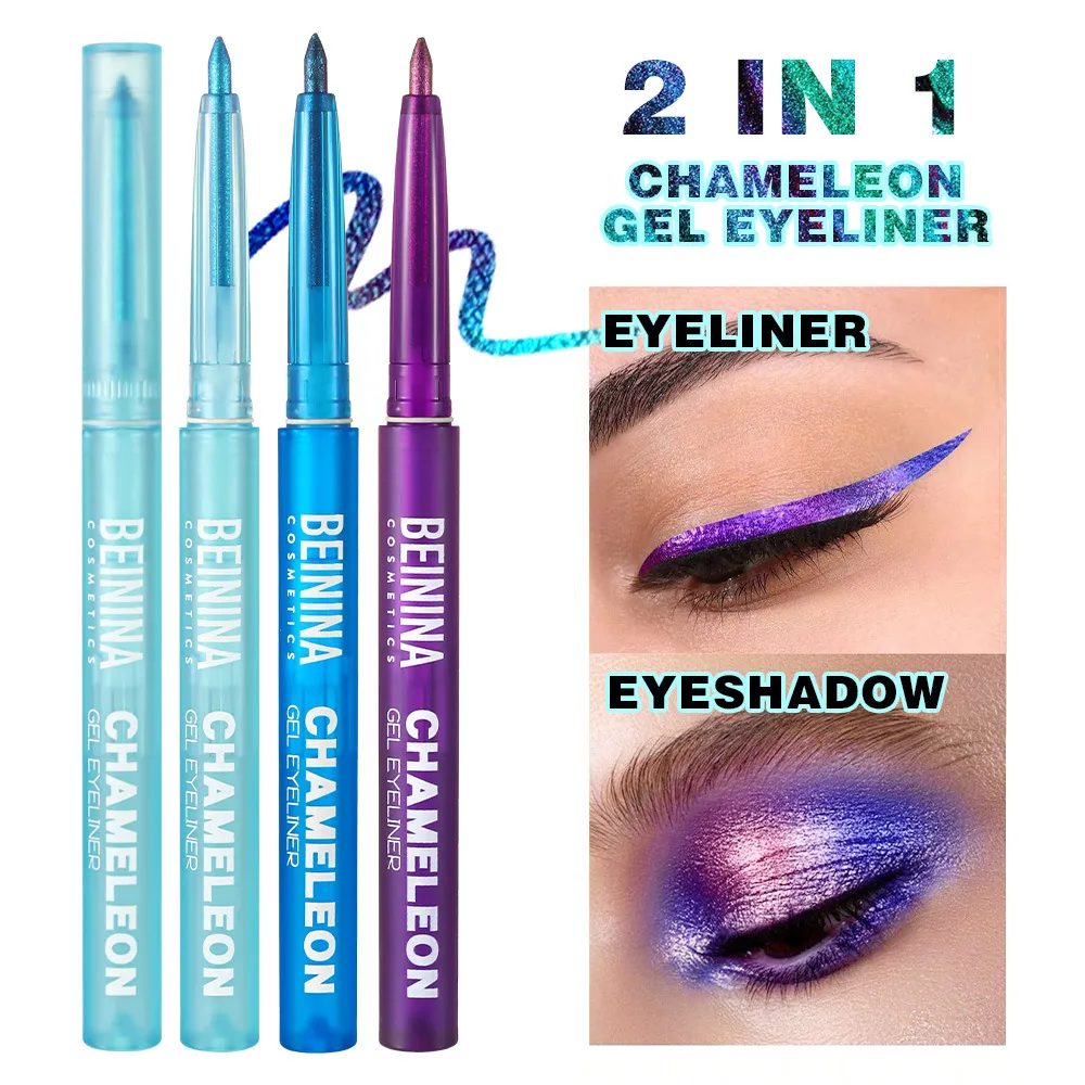 Eyeliner Gel Pencil Waterproof Eyeliner Pen Chameleon Glitter Eye Liner Long-Lasting Quickly Dry Diamond Blue Metallic Eyeshadow