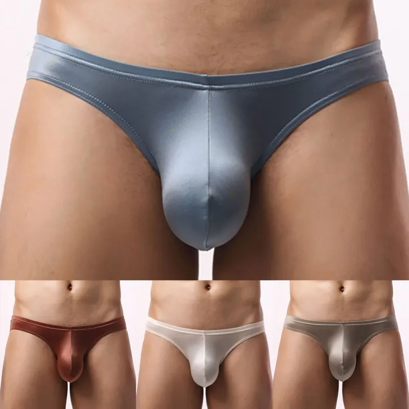 1pc Mens Briefs Ice Silk Satin-like Men's Underwear Bulge Pouch Smooth Cool Solid Men's Underpants Breathable Panties — image 7