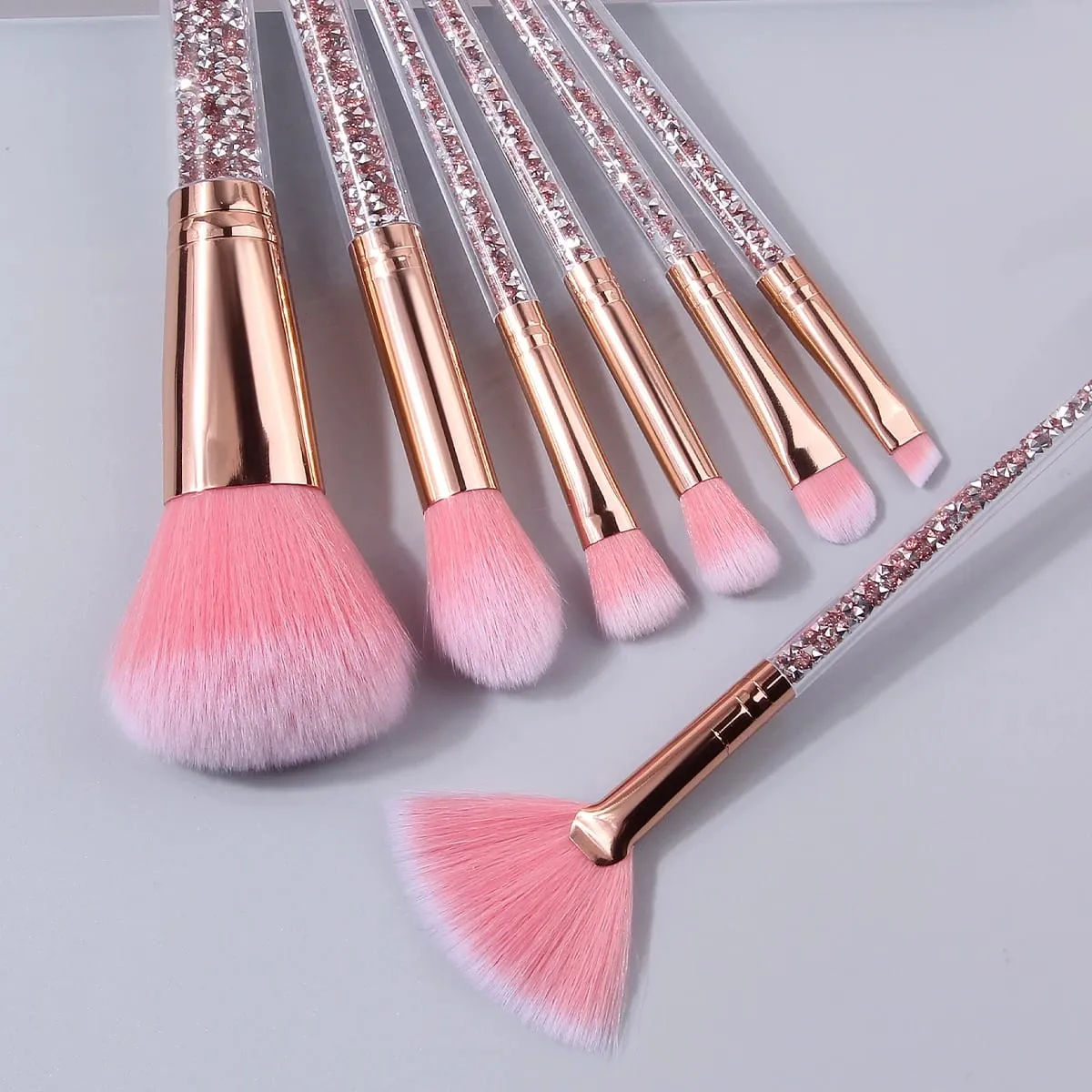 7PCS Pink Crystal Makeup Brushes Set Rose Gold Handle for Foundation Eyeshadow Blush