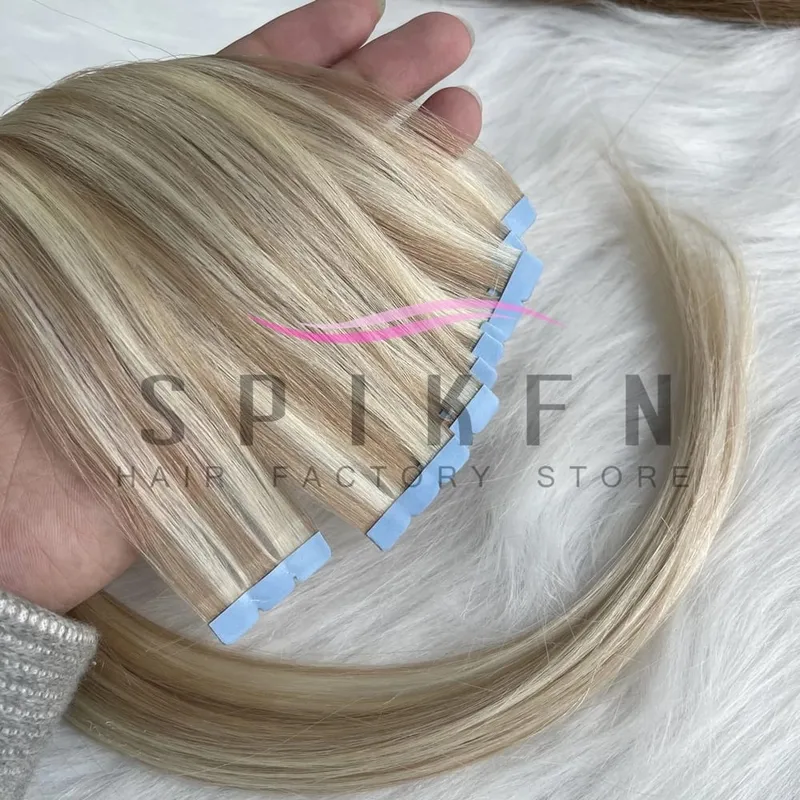 Mini Tape In Human Hair Extensions 12"-20" Machine Remy Skin Weft Adhesive Tape Hair Natural Blonde Tape Ons 10pcs for Women
