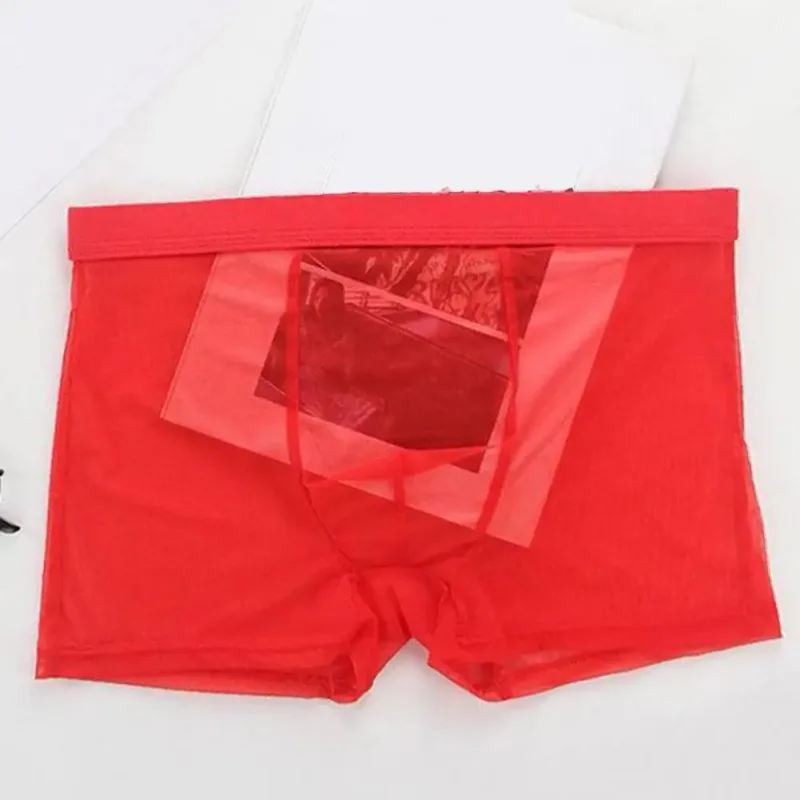 Boxer trasparenti da uomo vedono attraverso le mutande maschili sexy mesh a vita bassa seta ghiacciata sottile raffreddamento mutandine da uomo intimo da uomo — image 4