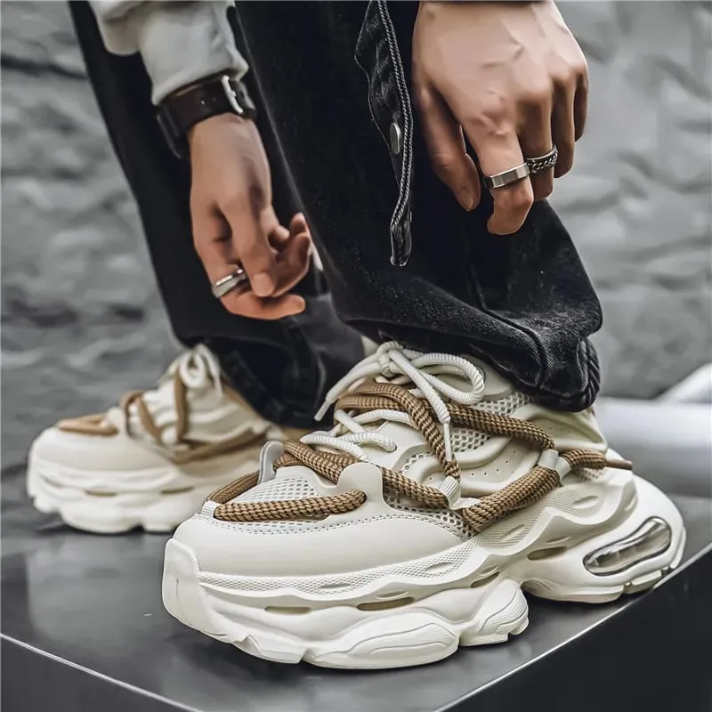 Men's Chunky Casual Sneakers Four Seasons Breathable Lightweight Outdoor Running Shoes Fashion Youth Soft-Sole Speed Sports Shoe