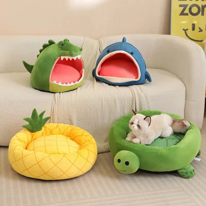 Pet Bed Shark Pineapple Shaped Soft Warm Nest Sleep Available All Seasons Specially Designed For Cats And Dogs Pet Gift