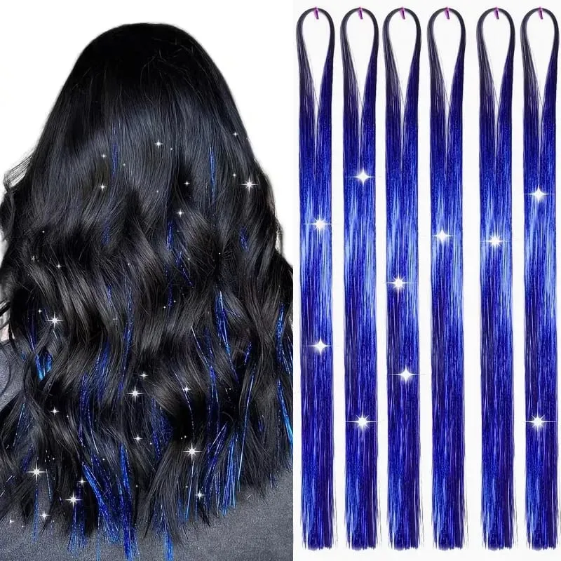 38Inch Tinsel Hair Extensions 6Pcs Sparkling Glitter Hair Synthetic Shiny Hair Accessories for Women Girls Party Cosplay — image 8
