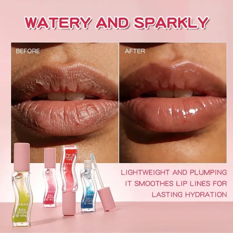 Butelka Wave Juicy Lip Oil Przezroczysty błyszczący Lip Plumper Nawilżający błyszczyk do ust Codzienny makijaż ust