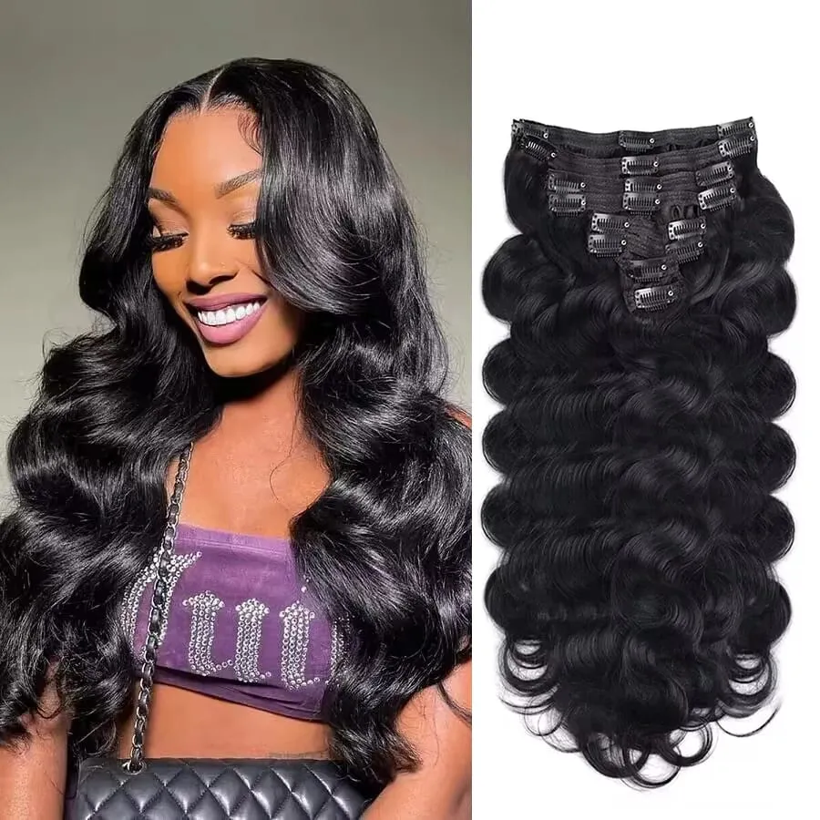 Body Wave Seamless Clip In Real Human Hair Extensions 8PC/Set Natural Brazilian Remy Hair Clip In Extension Full Head 16-32inch — image 7