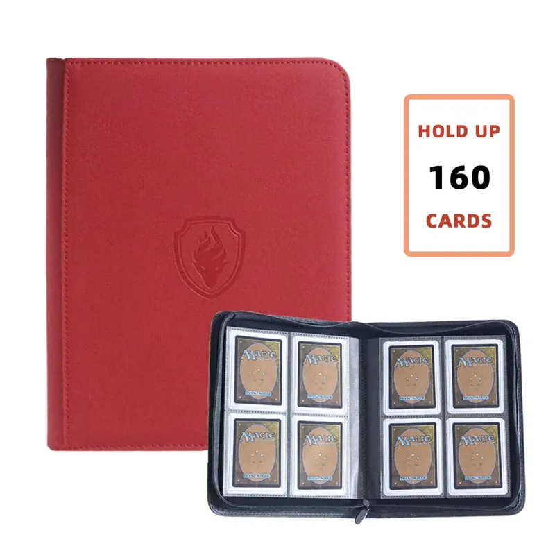 Holds 160 Cards|Trading Card Binder for 3”×4”Cards | 4-Pocket Double-sided Album |PU Leather Zipper Folder for TCG/Sports Cards — image 9