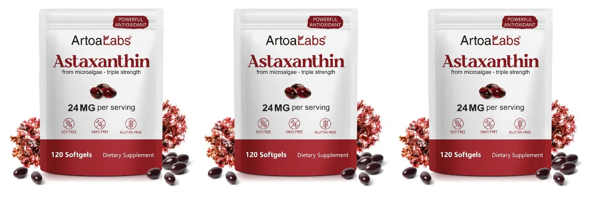Astaxanthin Softgels 24Mg Kekuatan Tiga Kali Lipat Antioksidan Kuat Mendukung Kesehatan Mata Mikroalga Bebas Kedelai Bebas Gluten 120 Hitung — image 9