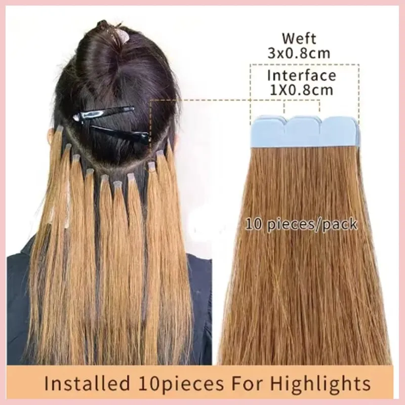 Multi Color Mini Skin Tape In Human Hair Extensions 10 Pieces 12 Inch To 20 Inch Multiple Color Options Remy Hair Natural Comfortable Wear for Women Thickening And Lengthening — image 5