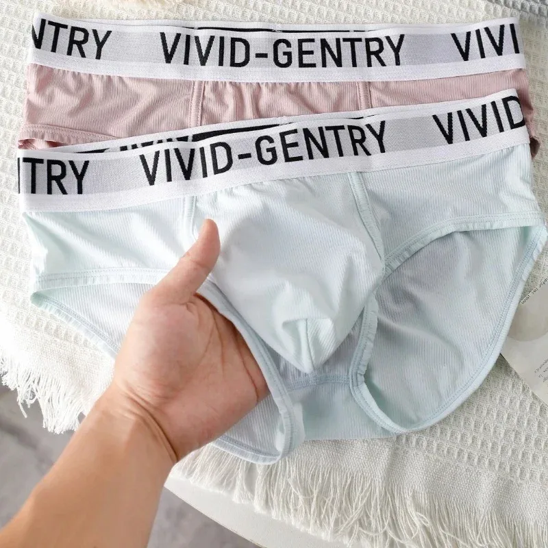 Men's Elastic Ice Silk Underwear Sexy Big U Convex Pouch Briefs Korean Youth Breathable Sports Panties Solid Mid Waist Underpant