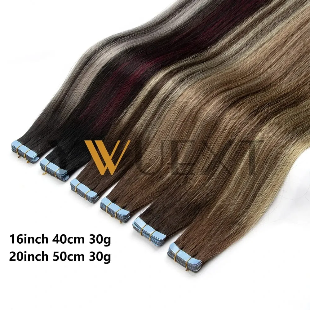 Real Human Hair Tape in Extensions 16'' 20'' Natural Straight High Light Seamless Tape Hair 20pcs On Double Sided Tape 30g/pack — image 3