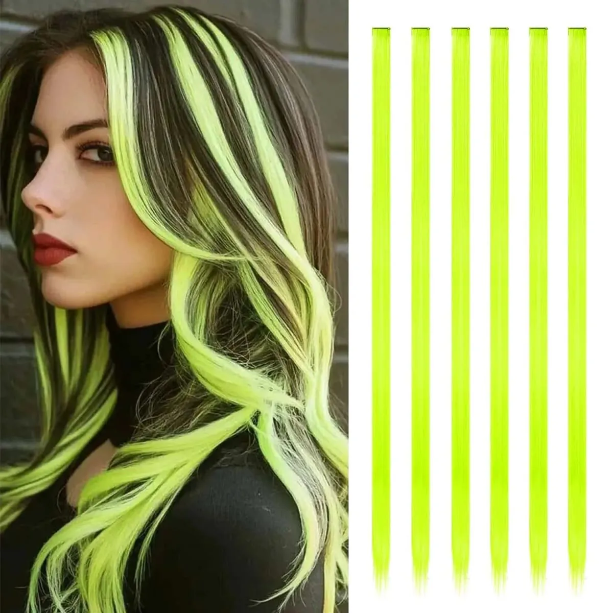 Estensioni a clip da 6 pezzi Estensioni sintetiche per capelli colorati da 24 pollici Punti salienti del partito Posticci lunghi dritti per donne Ragazza per bambini