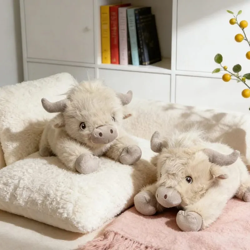 40cm Highland Cow Stuffed Animals Plush Lying Cattle Pillow Sofa Backrest Bed Cushion Birthday Gifts