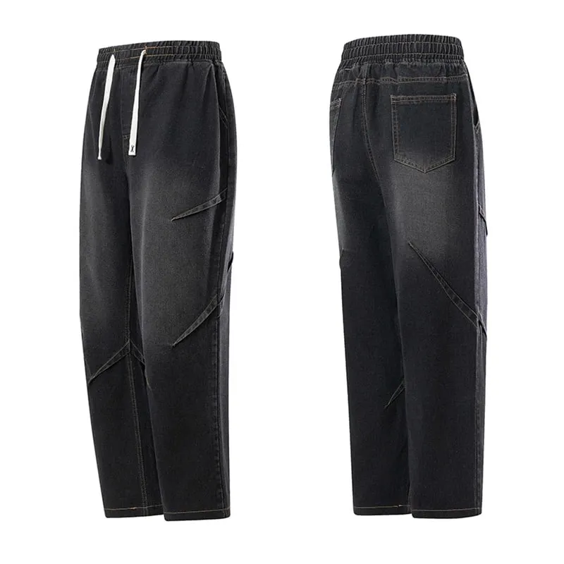 Spring And Summer Korean Retro Men'S Jeans Loose Wide Leg Pants Casual Straight Leg Pants Drawstring Workwear Pants — image 7