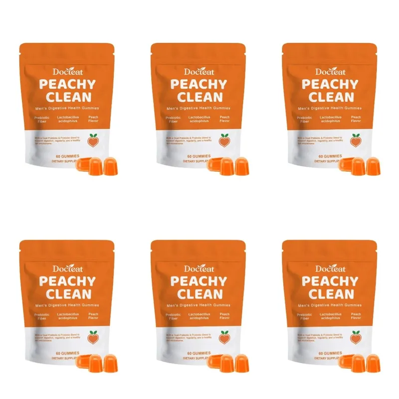 Docteat Peachy Clean Men's Digestive Health Gummies Prebiotic & Probiotic Blend Peach Flavor 60 Gummies Dietary Supplement