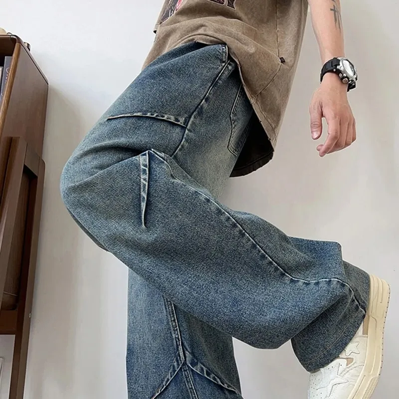 Spring And Summer Korean Retro Men'S Jeans Loose Wide Leg Pants Casual Straight Leg Pants Drawstring Workwear Pants — image 5