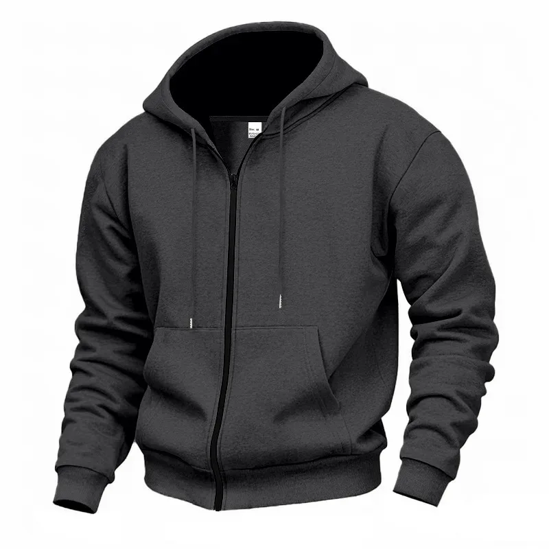 New 2026 Men's Autumn Casual Solid Long Sleeve Zipper Hooded Sweatshirt Coat Male Fashion Outdoors Sportswear Hoodies Jackets