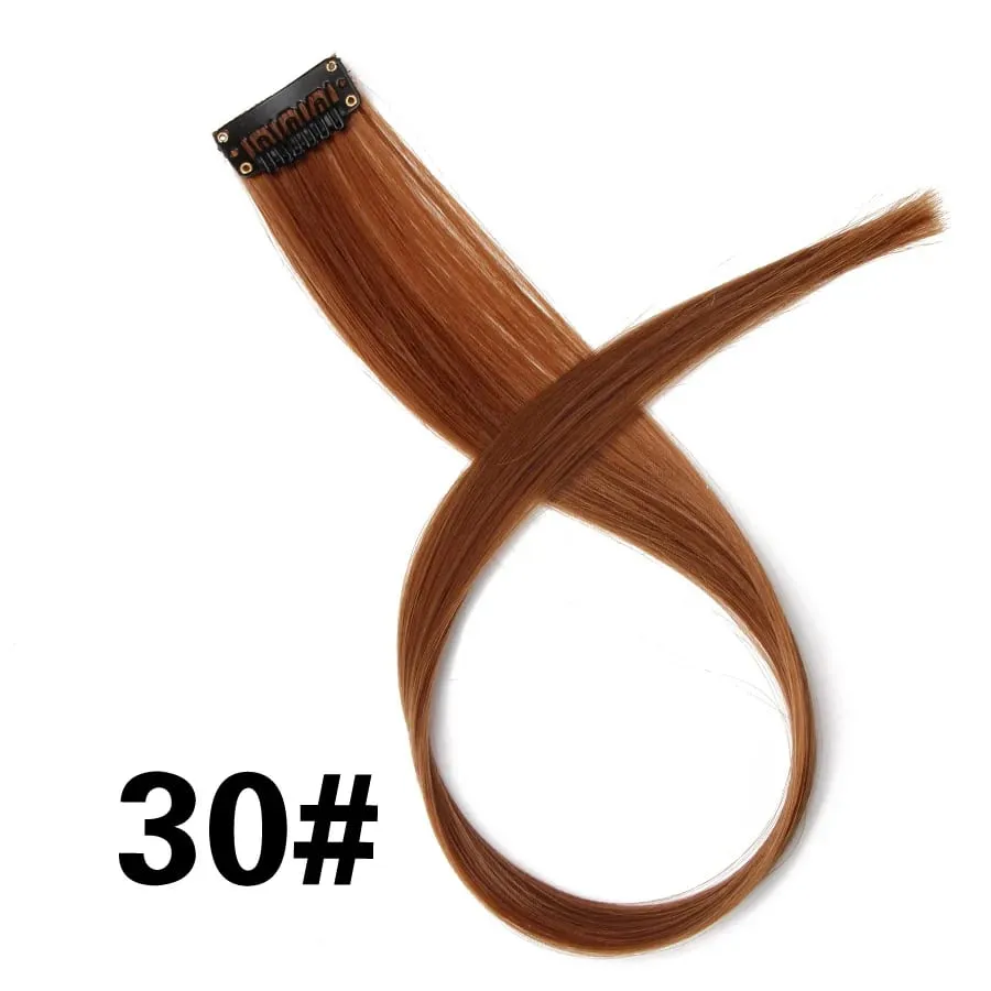 Extensiones de cabello de color liso con Clip para resaltar el cabello de arcoíris, rosa, azul, morado, sintético, con Clips para mujeres y niñas — image 36
