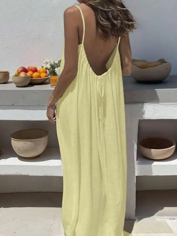 2026 New European & American Cross‑border Women’s Wear Solid Color Loose Casual Versatile Slip Backless Maxi Dress