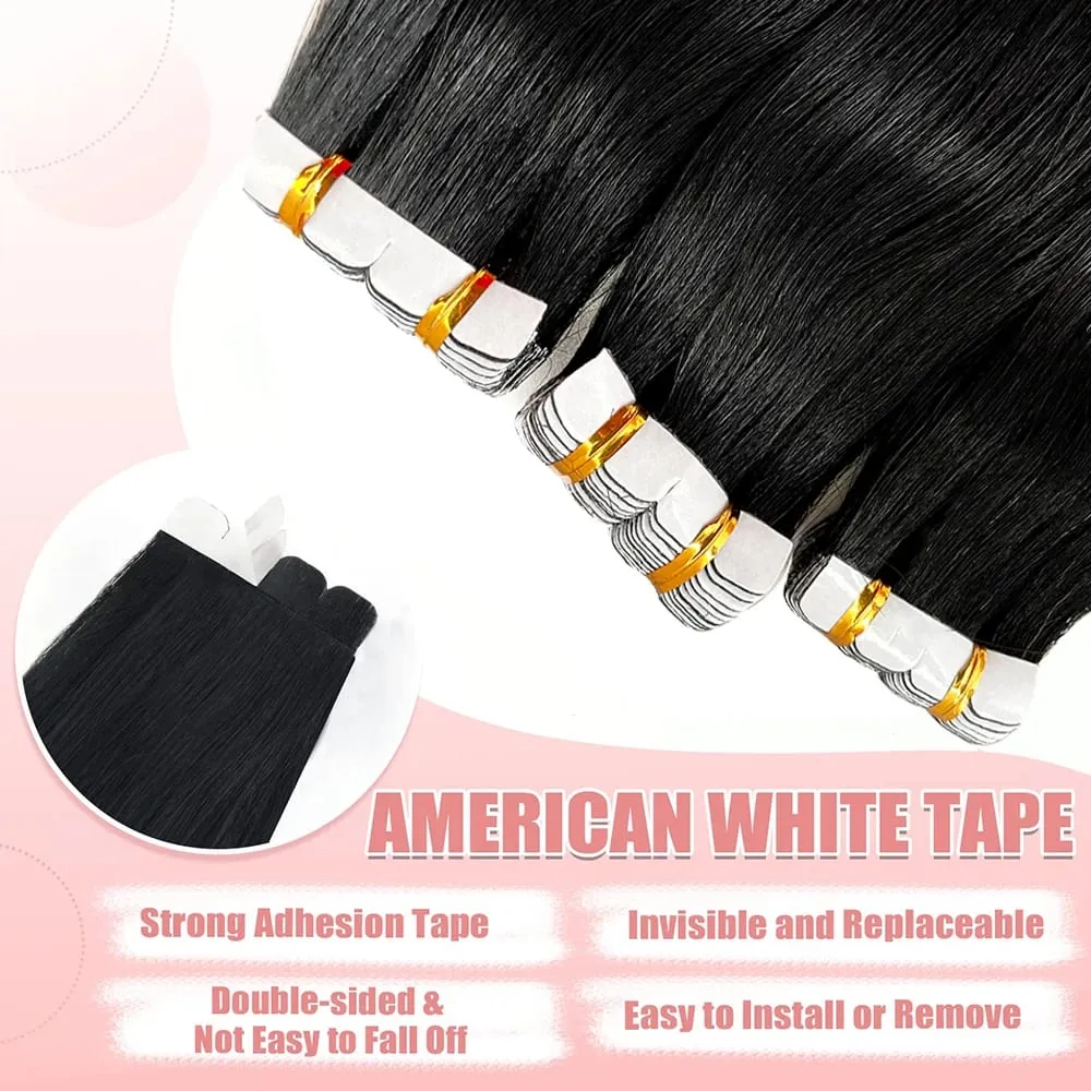 Straight Mini Tape In Human Hair Extensions Seamless Mini Tape 100% Natural Real Invisible Adhesive Tape Ins For Women 26 Inches — image 4