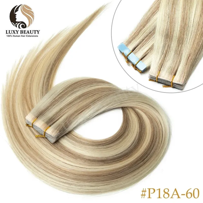 Invisible Tape In Hair Extensions Human Hair Double Side Injected PU Tape Hair Extensions Black Brown Blonde Tape Ins Hair 10pcs — image 12