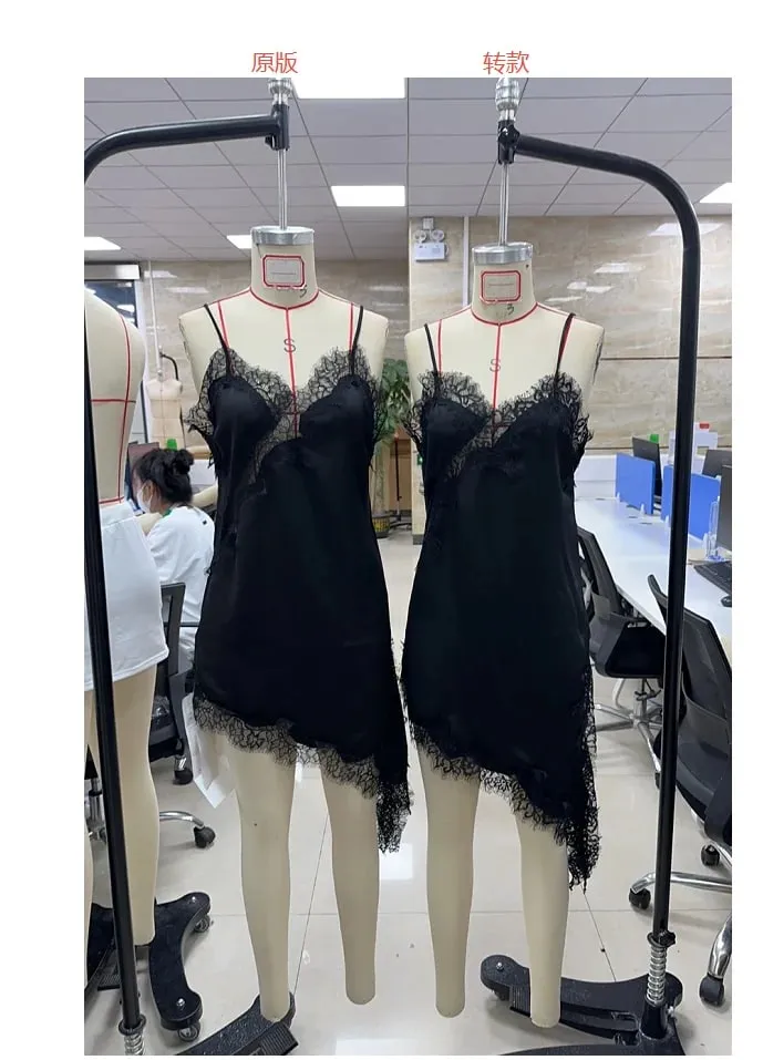 Combhasaki Women Floral Lace Trim Satin High Low Vest Silk Spaghetti Strap Side Split Asymmetrical Cami Flowy Silky Layering Top — image 8
