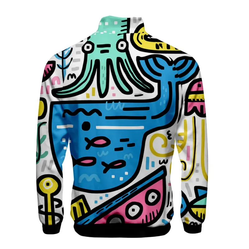 Popular Marine animals dolphin 3D Print Zipper Raglan Jacket Windbreaker Boys/Girls Comfortable Stand Collar Jackets Coats