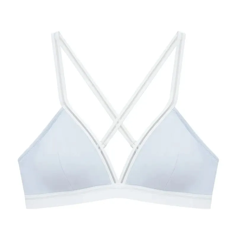 Deep V Triangle Bra for Women Small Bust Slight Gather Thin Strap Beauty Back French Style Seamless Light Soft Lingerie 32-38AB