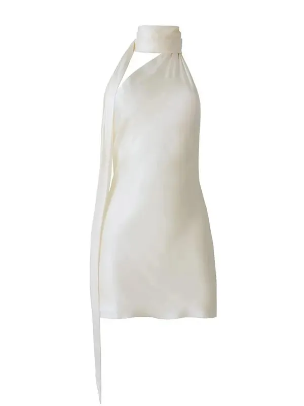 Pakaian Formal VGH Patchwork Untuk Wanita Kolar Halter Off Bahu Tanpa Lengan Pinggang Tinggi Tanpa Belakang Pakaian Mini Satin Gaya Wanita — image 8