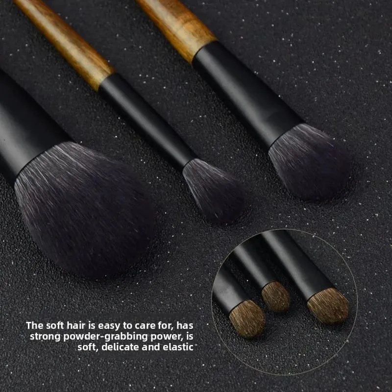 8 pçs mini conjunto de escova de maquiagem de viagem com bolsa alça de madeira escova cosmética para pó facial blush iluminador corretivo sombra