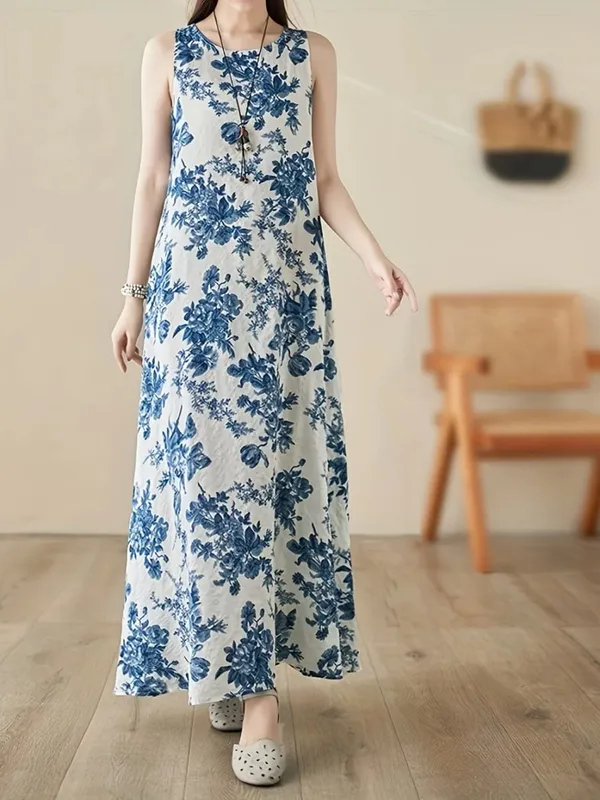 2026 New Women's Dress Fashion Floral Print New Sleeveless Design Dresses Summer Outdoor Beach Vacation Ankle Long Women's Dress — image 14