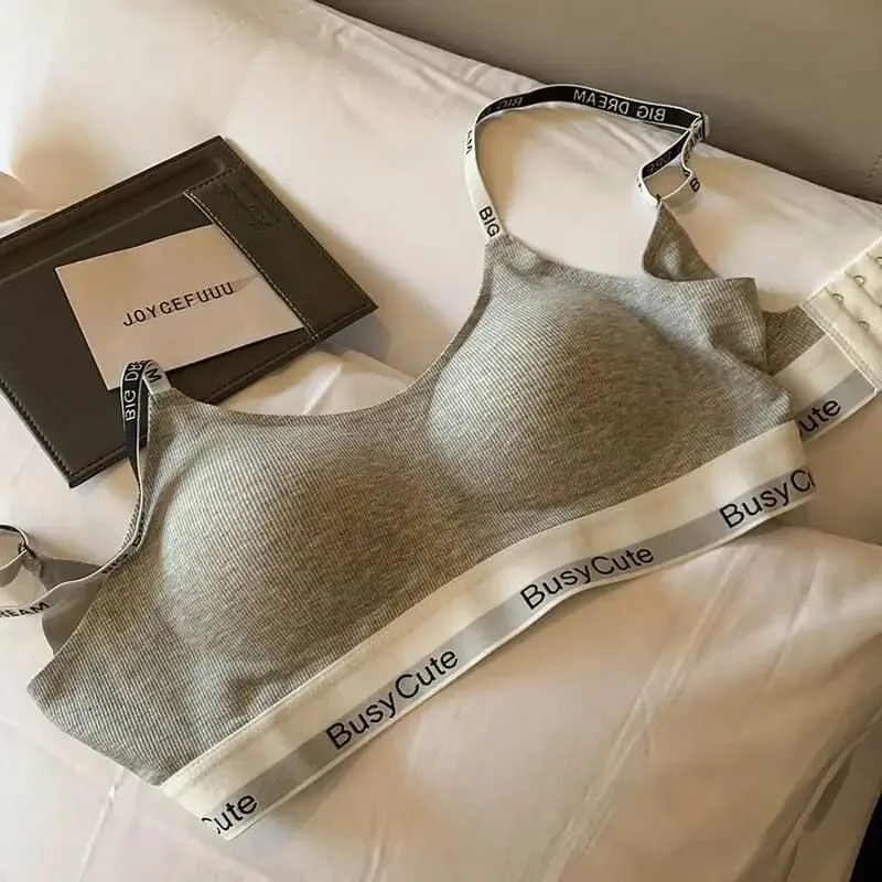 Trendy American Wireless Sports Bra Seamless Letter U Back Small Cup Push Up Anti Sag Side Support Workout Breathable Underwear — image 11