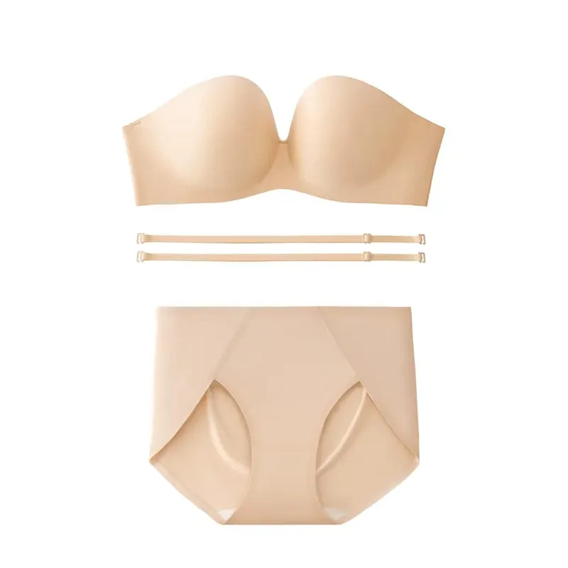 Summer Strapless Bra Set for Women Sexy Wireless Seamless Push Up Invisible Bras Tube Tops Female Underwear MX266+N194