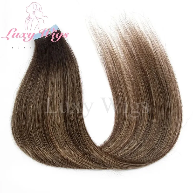 Highlights Gray Tape in Hair Extensions Human Hair Straight Black Blonde Seamless PU Skin Weft Tape In Hair Extensions 20PCS — image 14