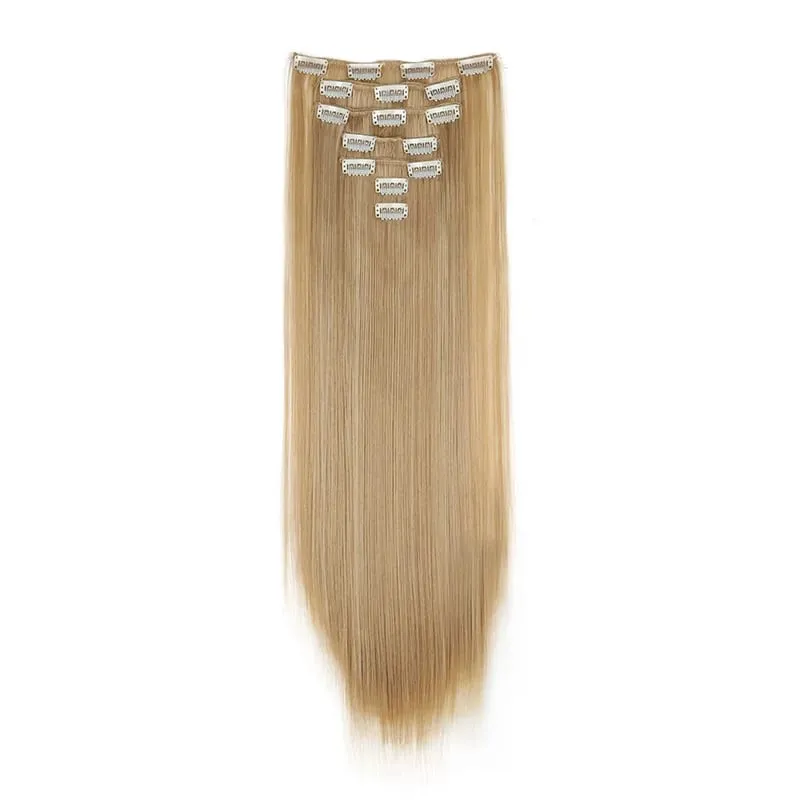 24Inch Synthetic 7Pcs/set Long Straight Hair Extension 16Clips Hairstyle Black Blonde Y2K Kpop Hairpiece for Women Christmas Eve — image 15