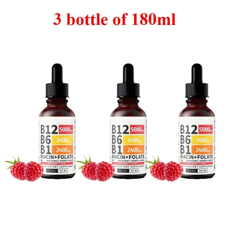 5-in-1 Vitamin B Complex Liquid Drops B12 B6 B1 Niacin Folate Support Normal Energy Metabolism Immune System Health