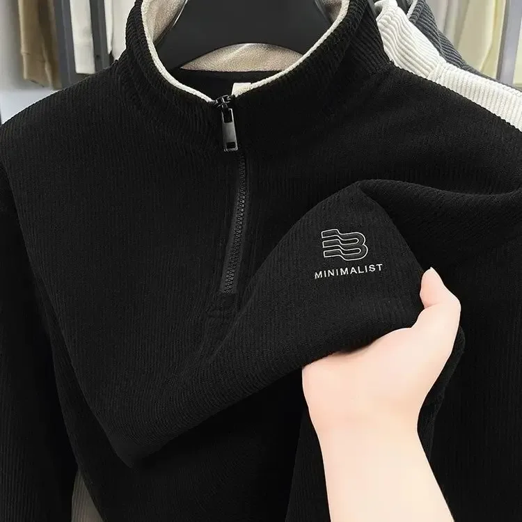 Autumn Men's Sweatwear Warm Pullover Solid Half Zipper Casual Long Sleeve Hoodie Thicken Half Turtleneck Sweatshirts Winter Tops — image 1