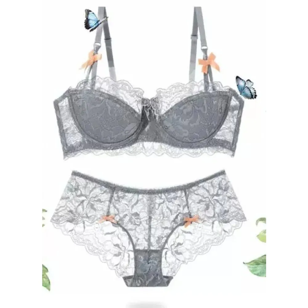 セクシー Trend Summer Half Cup Bra Set Thin Large Bust Minimizer Gathered Abstinence Lingerie For Women Daily Sleep Casual Wear — image 2