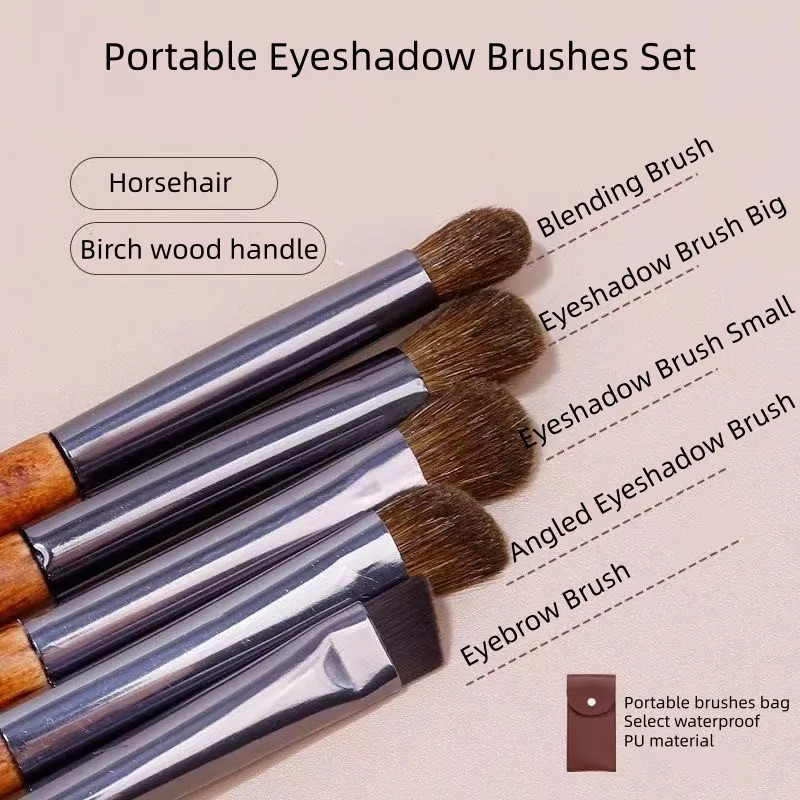 5pcs Horse Hair Eyeshadow Makeup Brushes Set with Bag Eyebrow Eye Shadow Blending Brushes Make up Brush Animal Hair Makeup Tools