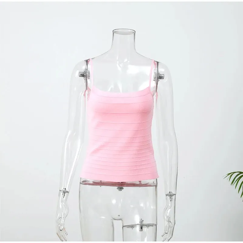 Women Sexy Solid Bandage Top Square Neck Striped Spaghetti Strap Corset Sleeveless Bodycon 2026 Summer Lady Party Fashion Vest