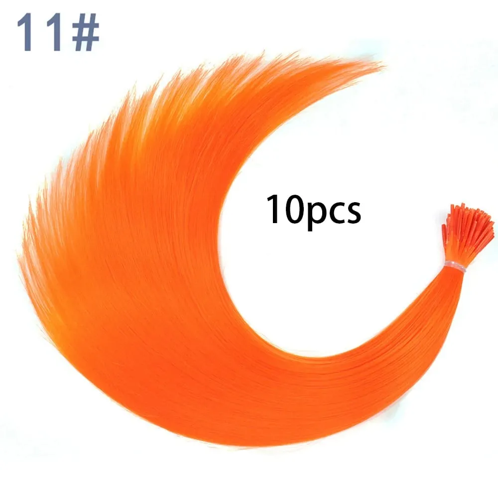 Synthetic Colored I-Tip Stick Hair Extensions Straight Hair 16 Inch For Women High Temperature 10 Strands/Pack Colors