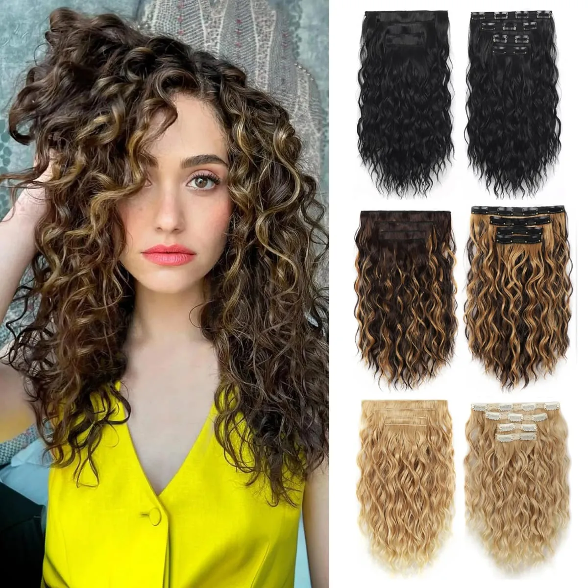 Synthetic Clip-in Women's Short Curly Hair Extensions 4PCS Set 14 Inches Clip-ins Invisible Hairpieces