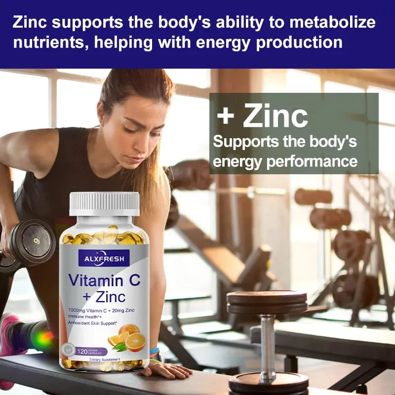 Alxfresh Vitamin C 1000 mg mit Zink 20 mg | Vitamin-Nahrungsergänzungsmittel | GVO-frei und glutenfrei, vegan | für Caps zur Immununterstützung