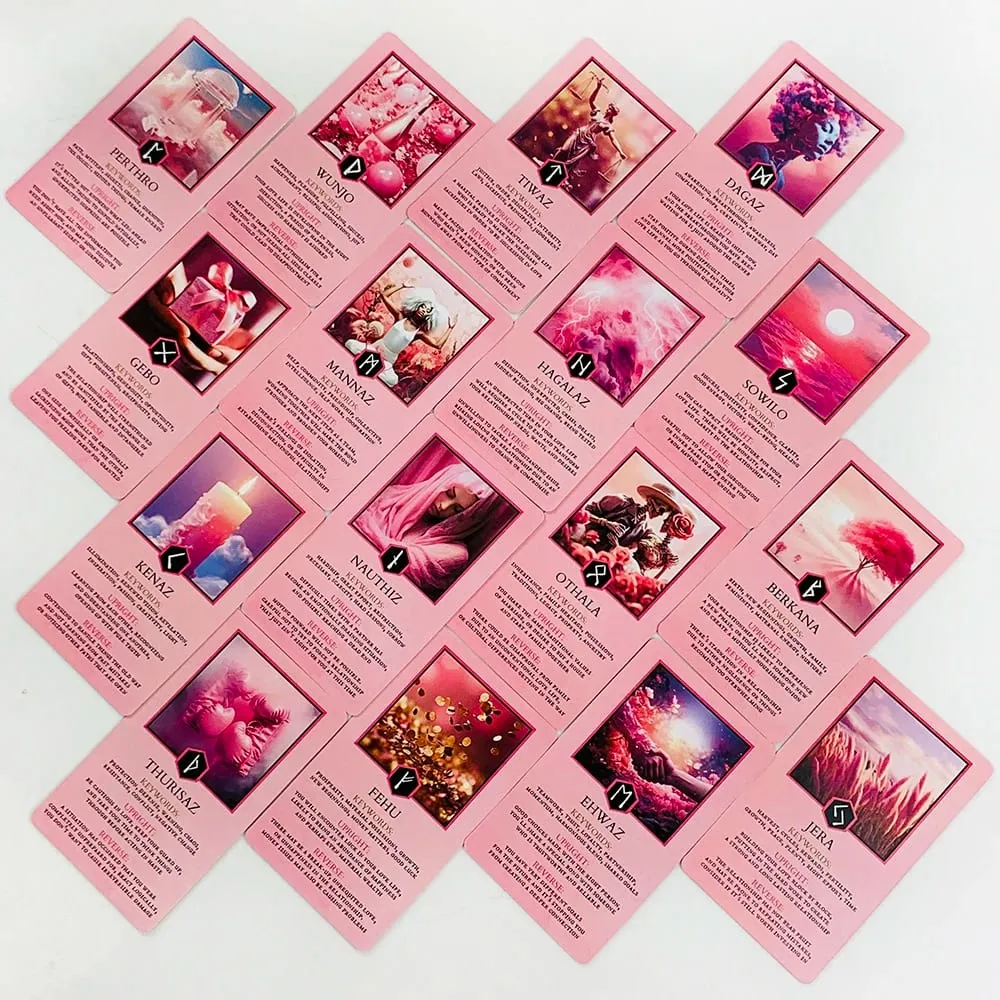 Carte oracoli rosa per guida alle relazioni e divinazione - Significati delle rune Futhark anziani perfette per collezionisti e regali — image 4