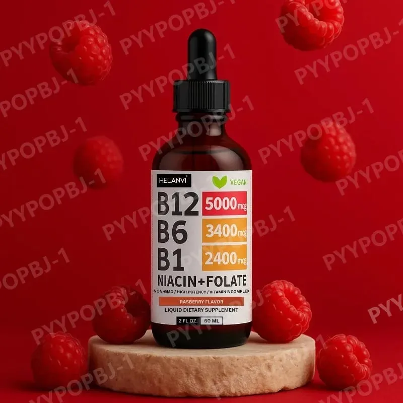 Vitamin B12 Liquid Drops 60ml Raspberry Flavor with Vitamin B6+B1 Etc Multivitamin Support Energy Recovery & Brain Heart Health — image 6