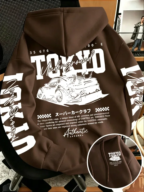 Autumn Winter New Men'S Tokyo Underground Racing Line Drawing Print Hooded Sweatshirt Japanese Street Trendy Top — image 6