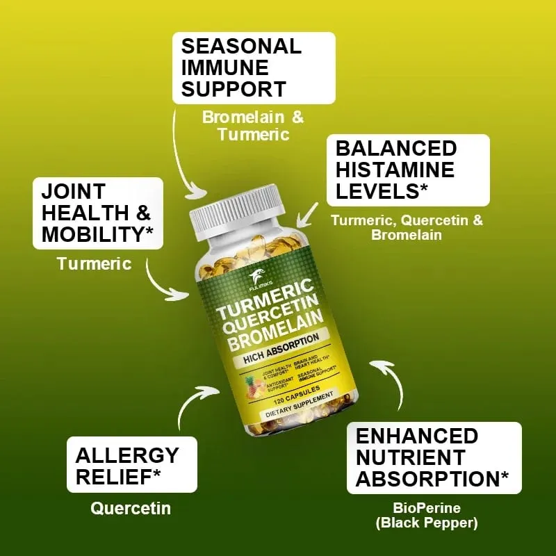 Buy 2 Get 2 Free! Turmeric Quercetin Bromelain Capsules Triple-Action Anti-Inflammatory Support for Joint Health & Immunity