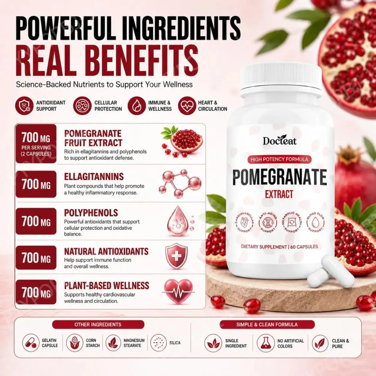 Docteat Pomegranate Fruit Extract Capsules Ellagitannin Antioxidant Defense Immune Support and Oxidative Balance 60 Capsules — image 5
